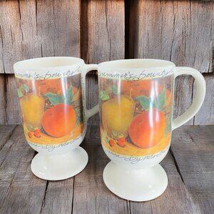 Vintage Rosanna Footed Coffee‎ Mug Cup Set 2 Ceramic Fruit Made In Portugal VTG